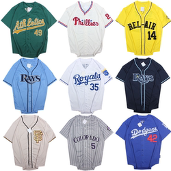 Vintage Harajuku Street Number BF hip-hop ແບບວ່າງ jersey baseball cardigan ແຂນສັ້ນຜູ້ຊາຍແລະແມ່ຍິງ P1