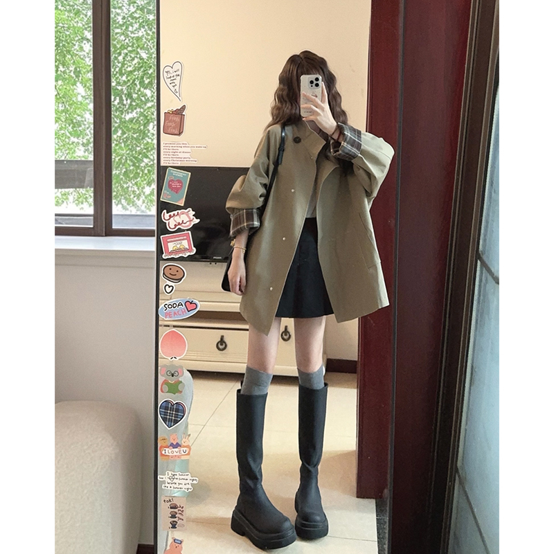 High-End Trench Coat for Women 2026 New Spring Mid-Length Style for Petite Figures, Fashionable and Trending This Year in Khaki Green