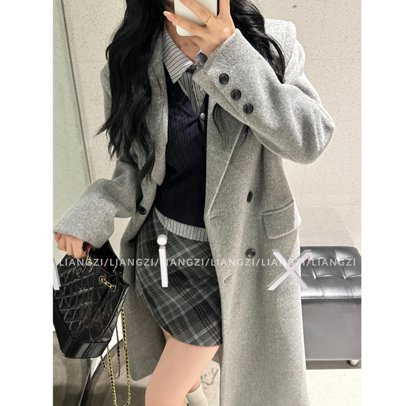 厚手の秋冬ウールコート、女性用、冬用小韓国風、英国風、ヘップバーン風、高級