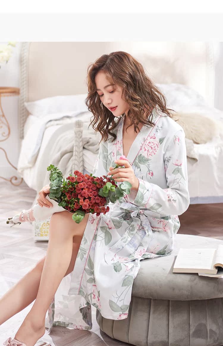 Áo choàng tắm nữ đồ ngủ cotton nữ dài tay cotton áo choàng kiểu Nhật Bản áo choàng mỏng phần mùa xuân và mùa thu dịch vụ nhà mùa hè áo choàng quần áo ngủ
