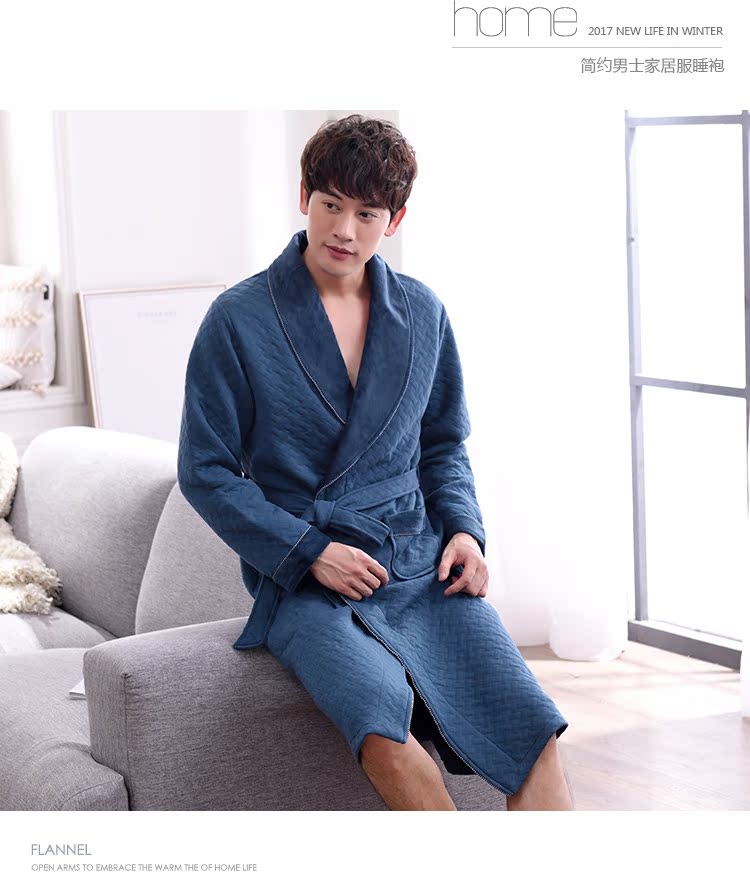 Áo ngủ gác lửng nam mùa đông dày và phần dài của áo choàng cotton mùa thu và mùa đông kích thước lớn phần mỏng áo choàng ngủ đồ ngủ đồ ngủ nữ mùa đông