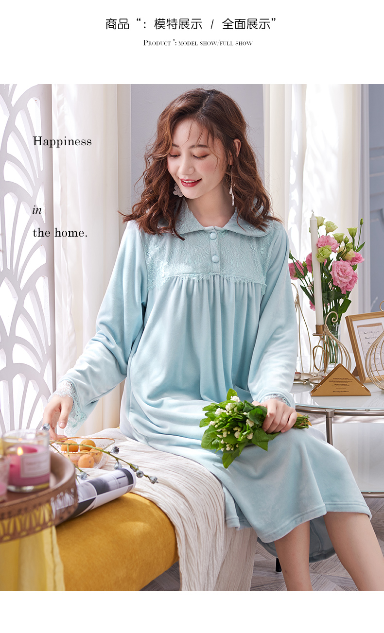 Áo ngủ nhung san hô nữ mùa đông dài phần dày lên đồ ngủ nhung đảo mùa thu và mùa đông người mẫu phụ nữ mang thai phần mỏng flannel dịch vụ nhà shop váy đẹp