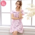 Bộ đồ ngủ bằng vải cotton cho nữ mùa hè váy ngắn tay ngắn cho mẹ trung niên cotton mùa hè cộng với phân bón XL trung niên đầm nhung đẹp Đêm đầm