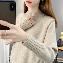 2021 New autumn and winter semi-high collar sweater womens loose outside wearing soft glutinous undershirt female foreign air blouses womens headsets