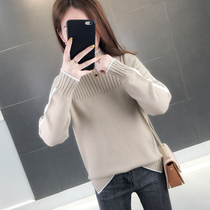 Semi-turtleneck sweater womens new loose outside wear pullover autumn and winter base shirt long sleeve striped sweater short top