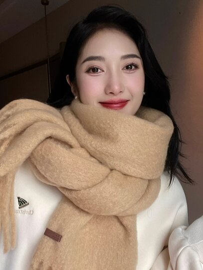 Korean-Style Mohair High-End Large Scarf for Women, Autumn and Winter, Oversized and Thickened, Warm Neck Warmer, Student Shawl, Dual-Use
