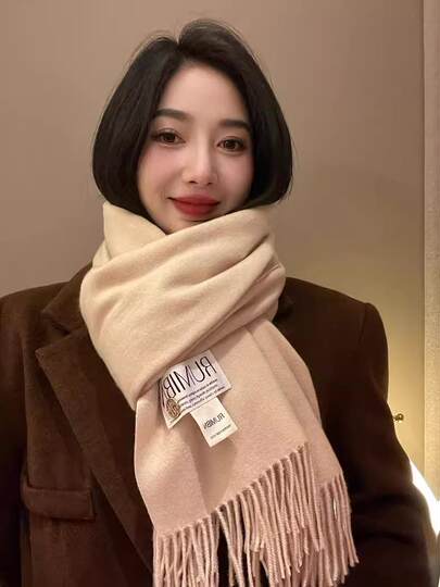 Winter New Imitation Cashmere Scarf for Women, Solid Color, Versatile, Warm, High-End, Thick, Stylish Shawl, Knitted Neck Warmer, Trendy