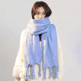 Blue Plush Scarf for Women, Winter 2024 New Style, Thickened, Versatile, Warm, Korean Style, Atmospheric Shawl, Dual-Use Neck Warmer