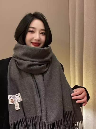 Winter New Imitation Cashmere Scarf for Women, Solid Color, Versatile, Warm, High-End, Thick, Stylish Shawl, Knitted Neck Warmer, Trendy
