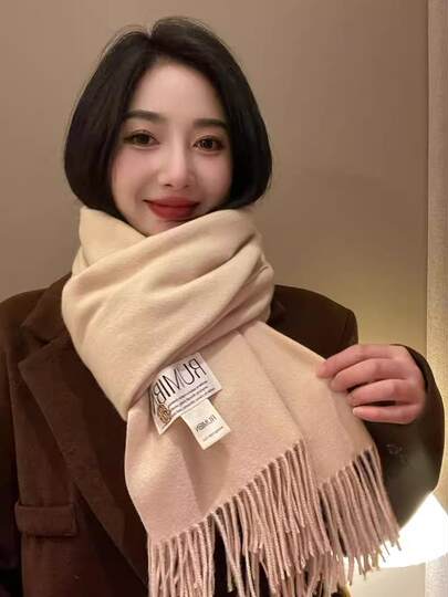 Winter New Imitation Cashmere Scarf for Women, Solid Color, Versatile, Warm, High-End, Thick, Stylish Shawl, Knitted Neck Warmer, Trendy