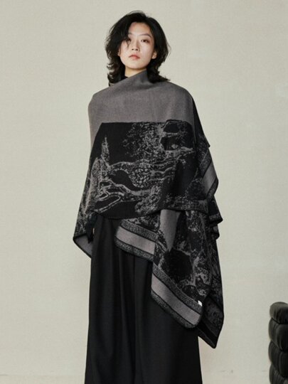 Jiaolingzi Fashionable Niche Design Split Cape Large Shawl Autumn and Winter Warm Double-Sided Knitted Cape for Outerwear in Winter