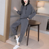 Knitted set womens 2021 autumn new fashion casual hooded sweatshirt small two-piece foreign style