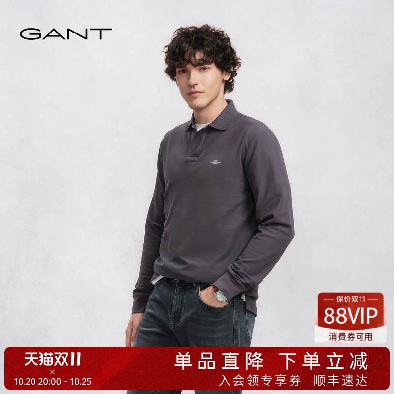 Gant/Gant Autumn and Winter New Men's Cotton Polo Collar Top Shirt Pure Color Lapel American Casual Long-Sleeved T-Shirt Gant/Gant Autumn and Winter New Men's Cotton Polo Collar Top Shirt Pure Color Lapel American Casual Long-Sleeved T-Shirt