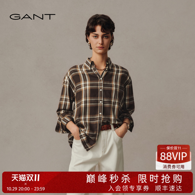 [Wilderness Series] Gant/Gant 26 Autumn and Winter New Women's Cotton Retro Plaid Layered Long-Sleeved Shirt