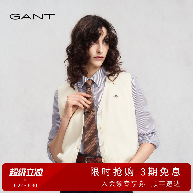 Gant/Gant Spring and Autumn New Women's Outerwear Sweater Vest American Casual V-Neck Knitted Vest Cardigan