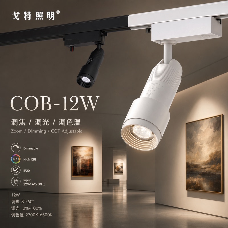 Gott Led Track Light 8-Degree Adjustable Focus Dimmable Track Light Museum Exhibition Hall Clothing Store High Color Rendering Spotlight Gott Led Track Light 8-Degree Adjustable Focus Dimmable Track Light Museum Exhibition Hall Clothing Store High Color Rendering Spotlight