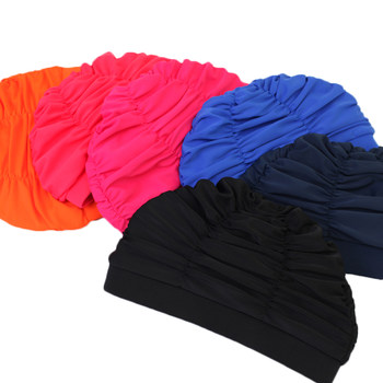 Manbatha pleated swim cap women's fashion adult ear protection