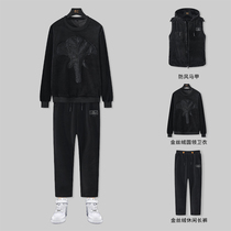 Golden velvet suit mens autumn and winter clothes three-piece Winter plus velvet thickened sports clothes trend winter coat men