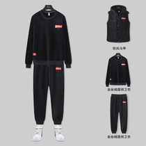 Golden velvet suit men winter plus velvet padded leisure sports three-piece mens clothing winter coat tide