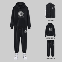 Mens sweater set Autumn with handsome autumn and winter hooded trend plus velvet padded three-piece sports jacket