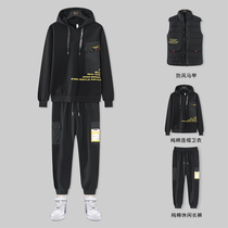 Autumn hooded sweater three-piece Mens new with handsome trend clothes sports suit casual vest mens clothing