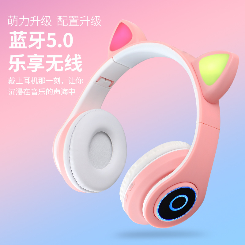 Cat ears wireless bluetooth headset head-mounted game music headset Apple Android mobile phone computer girl heart Korean version cute girl style trendy gaming desktop notebook students and children universal