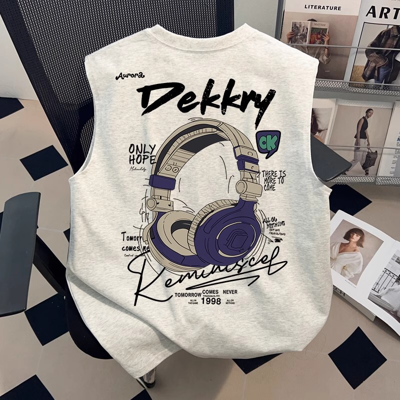 American Retro Printed Pure Cotton Sleeveless T-Shirt for Men and Women, Summer Design, Casual Sports Vest Top, Trendy American Retro Printed Pure Cotton Sleeveless T-Shirt for Men and Women, Summer Design, Casual Sports Vest Top, Trendy