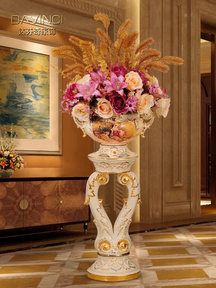 European vase ornaments Living room floor-to-ceiling flowers Large dried flowers flower arrangement simulation vase Ceramic home decorations