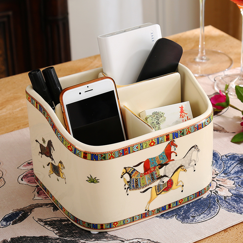 European-style ceramic multi-function storage box creative living room coffee table remote control storage box home decoration ornaments