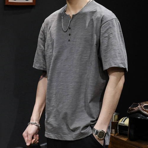 Бамбуковая хлопковая японская ретро футболка с коротким рукавом, свободный крой