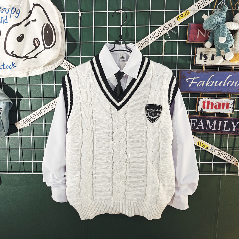 College Style Knitted Vest for Men and Women 2025 New Couple Layered Vest White V-Neck Sweater Vest Set for Men College Style Knitted Vest for Men and Women 2025 New Couple Layered Vest White V-Neck Sweater Vest Set for Men