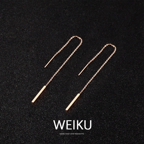 Длинные золотые серьги, простой и элегантный дизайн, розовое золото, 18 карат, длина макси