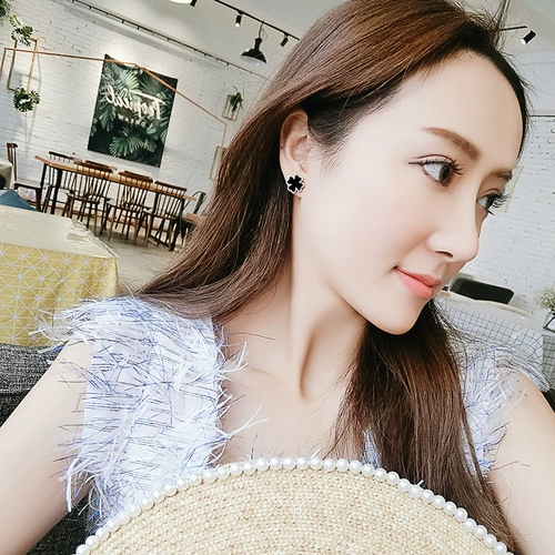 Золотые черные брендовые серьги из нержавеющей стали, 18 карат, розовое золото, четырехлистный клевер, простой и элегантный дизайн