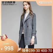 Áo khoác cashmere hai mặt nữ mới 2018 áo khoác kẻ sọc nữ len nữ phiên bản Hàn Quốc tự tu luyện trong phần dài - Áo Hàn Quốc