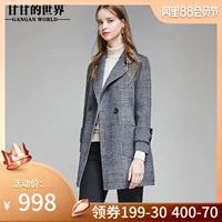 Áo khoác cashmere hai mặt nữ mới 2018 áo khoác kẻ sọc nữ len nữ phiên bản Hàn Quốc tự tu luyện trong phần dài - Áo Hàn Quốc áo dạ nữ đẹp