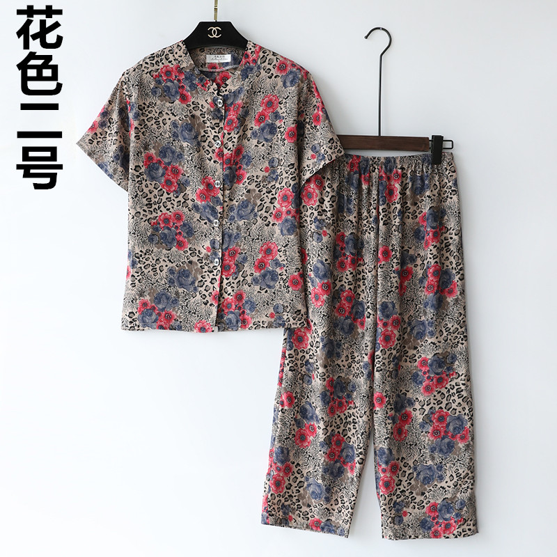 Mẹ băng lụa mùa hè ăn mặc của phụ nữ cao tuổi voan cardigan bà lỏng T-Shirt quần áo cũ áo sơ mi bộ váy đầm tuổi trung niên