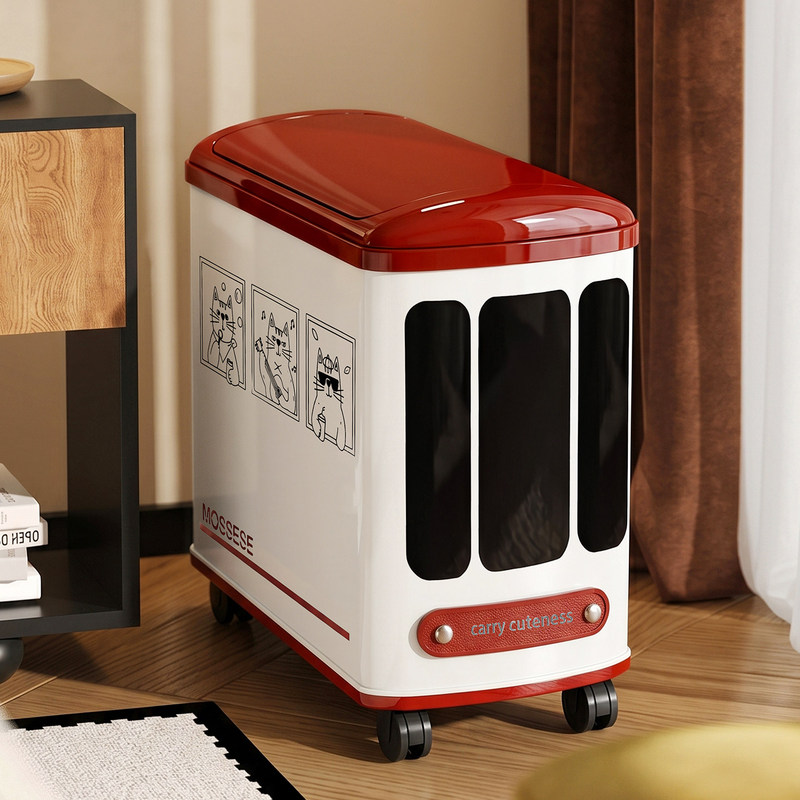 Japanese Imported Mobile Bus-Style Trash Can for Home Use in the Living Room, 2026 New Model with Lid, Creative Wastebasket, Light Luxury and High-End