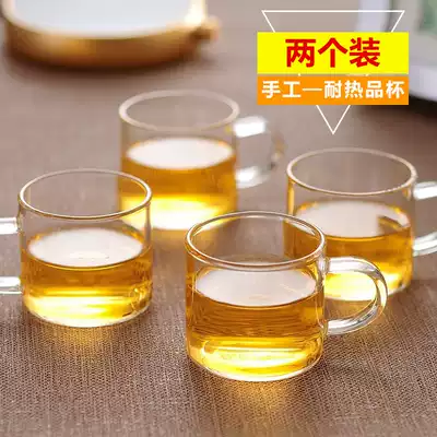 Thickened glass teacup with coffee cup, small teacup, heat-resistant glass, small teacup, tea drinking, tea set, tea cup