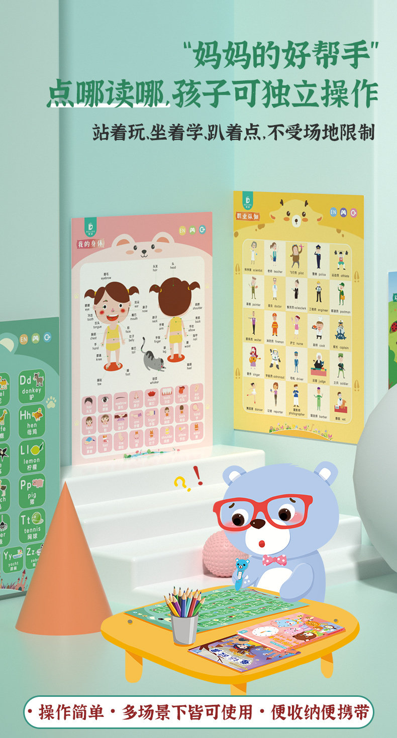 Развивающие постеры/книги для детей 贝灵有声挂图启蒙早教识字识图婴儿幼儿认知拼音墙贴儿童益智玩具