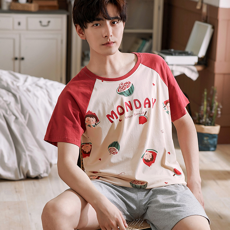 Bộ đồ ngủ Mens Summer bông Shorts Home Mang Thin Summer Casual Kích Loose có thể mặc một bộ đồ.