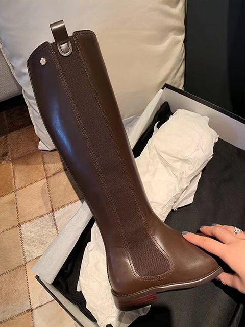 Xiaoxiang style flat-bottomed boots for women 2025 new autumn and winter thick legs and high-tube Chelsea Knights long boots without knees