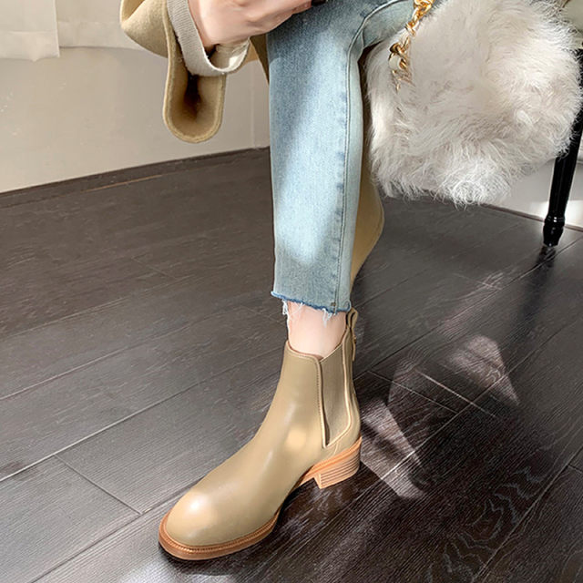 French short boots for women 2025 new autumn and winter thick heel ankle boots Martin boots thin naked boots thick sole Chelsea boots