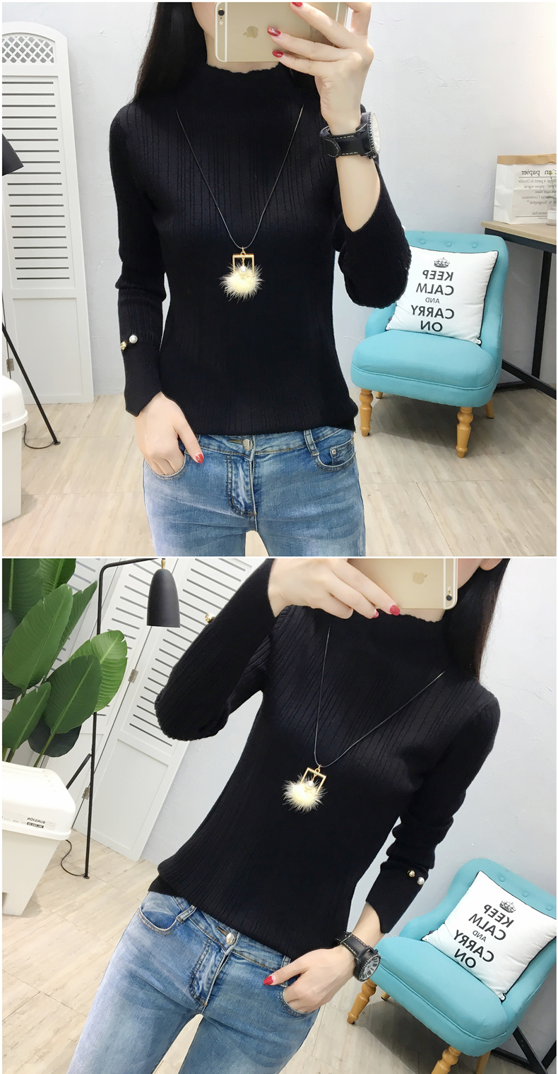 Thu đông 2018 mới ngắn nữ trang trí cơ thể áo len nữ cổ cao nửa cổ áo dệt kim chạm đáy áo sơ mi dài tay áo cardigan nữ dáng dài