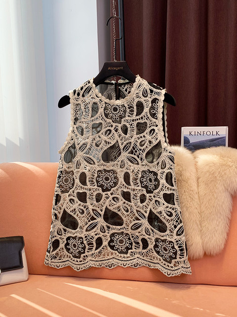 Stylish Mesh Thin Vest for Women, 2024 Summer New Crochet Hollow-Out Sleeveless Top