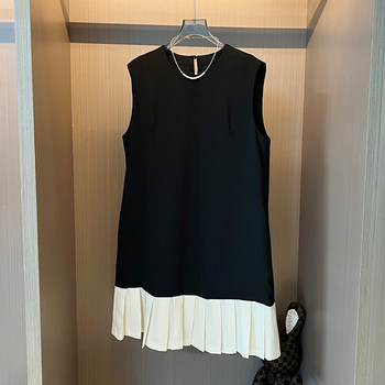 Black High-End Acetate Sleeveless Vest Dress for Women 2024 Summer New Pleated Color-Blocking Fishtail Skirt