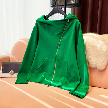 High-End Style Diagonal Zipper Loose Hooded Sweatshirt for Women 2024 Spring and Autumn New Style Super Nice-Looking Hot-Selling Casual Short Jacket
