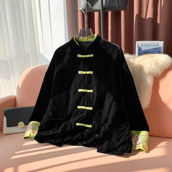 New Chinese-Style High-End Silk Velvet Cotton-Padded Jacket for Women, 2024 Winter New Model, Trendy Quilted Coat This Year
