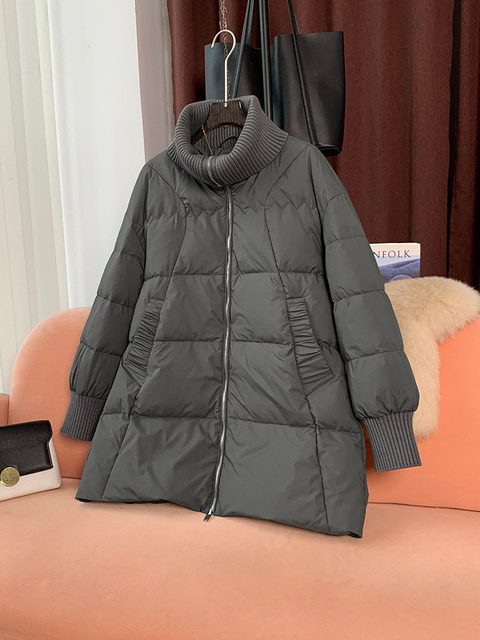 Knitted Large Lapel A-Line Mid-Length down Jacket for Women, 2024 Winter New Popular Style, Trendy down Coat This Year