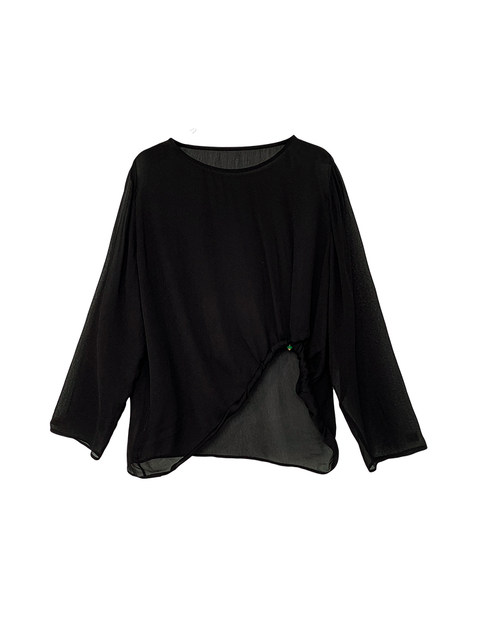 Black Silk Georgette Blouse Sun Protection Clothing for Women 2024 Summer New Design Loose Slightly See-Through Sheer Top