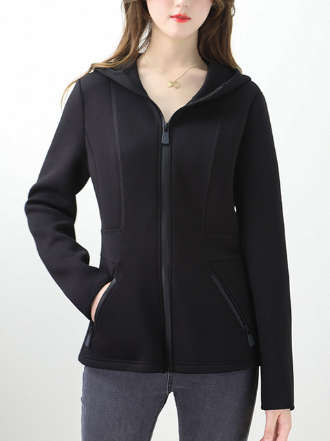 Space Cotton Sweatshirt Jacket for Women, European Style 2024 Spring New Fashion Slim Fit High-End Zip-Up Hooded Top